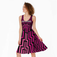 Custom Basketball New Zealand Midi Dress Pink Maori Ta Moko Indigenous - Polynesian Pride