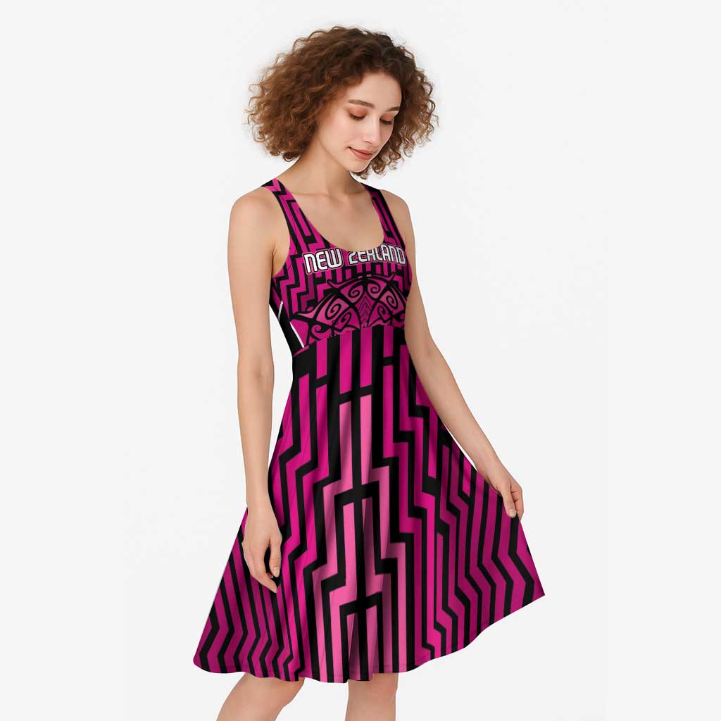 Custom Basketball New Zealand Midi Dress Pink Maori Ta Moko Indigenous - Polynesian Pride