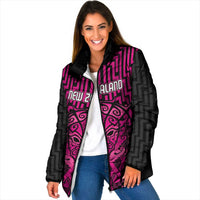 Custom Basketball New Zealand Padded Jacket Pink Maori Ta Moko Indigenous - Polynesian Pride