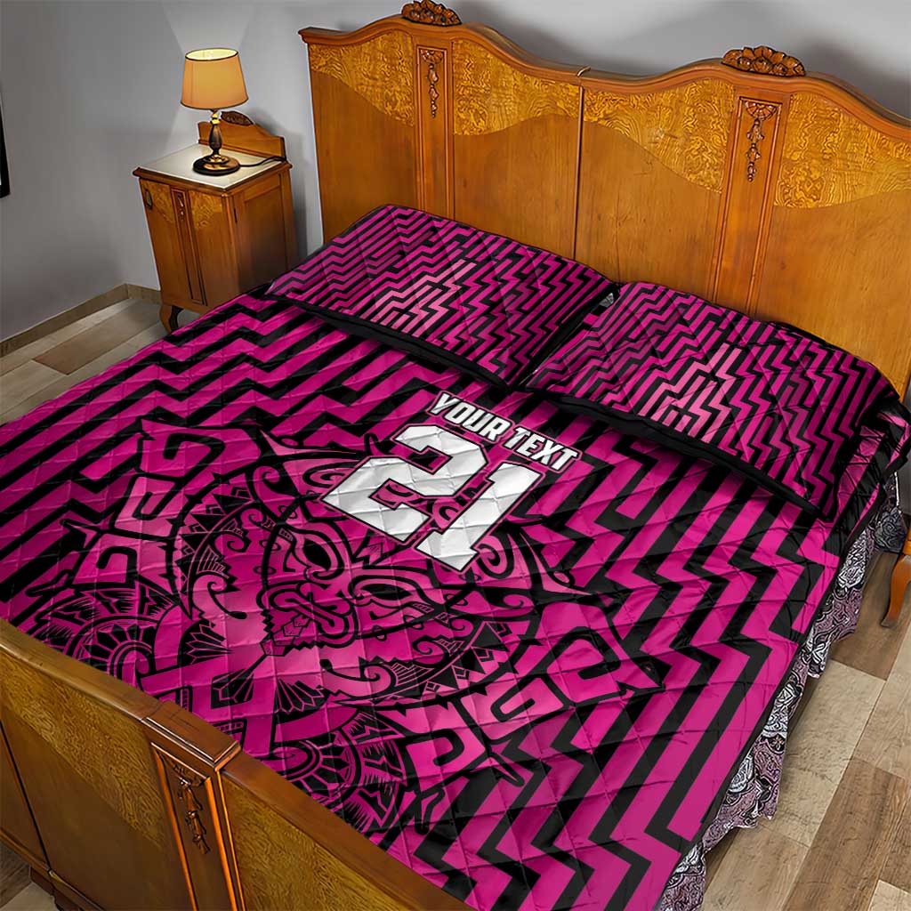 Custom Basketball New Zealand Quilt Bed Set Pink Maori Ta Moko Indigenous - Polynesian Pride