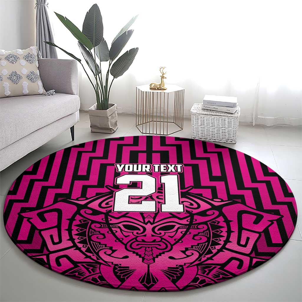 Custom Basketball New Zealand Round Carpet Pink Maori Ta Moko Indigenous - Polynesian Pride
