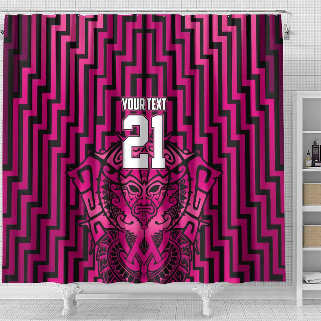 Custom Basketball New Zealand Shower Curtain Pink Maori Ta Moko Indigenous - Polynesian Pride