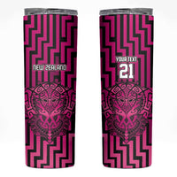 Custom Basketball New Zealand Skinny Tumbler Pink Maori Ta Moko Indigenous - Polynesian Pride