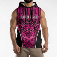 Custom Basketball New Zealand Sleeveless Hoodie Pink Maori Ta Moko Indigenous - Polynesian Pride