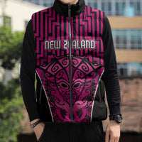 Custom Basketball New Zealand Sleeveless Puffer Jacket Pink Maori Ta Moko Indigenous - Polynesian Pride