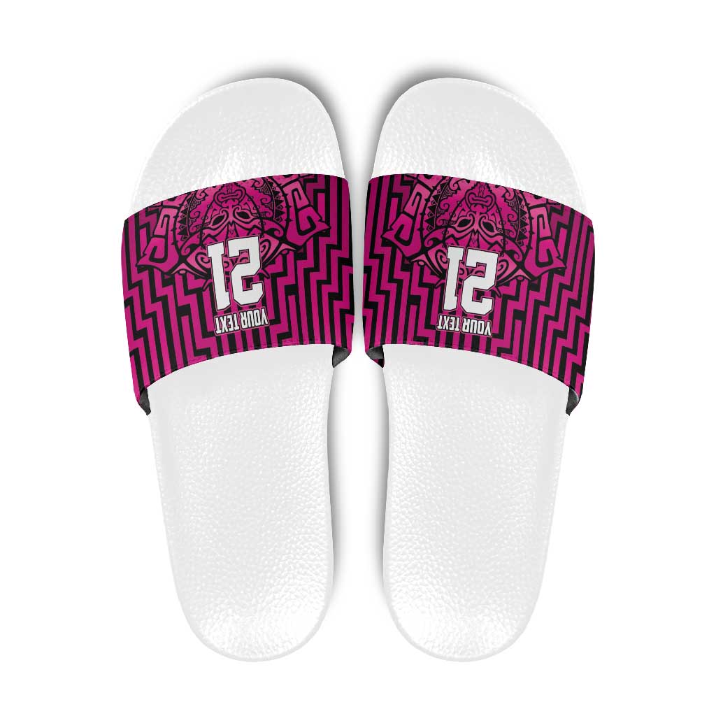 Custom Basketball New Zealand Slide Sandals Pink Maori Ta Moko Indigenous - Polynesian Pride