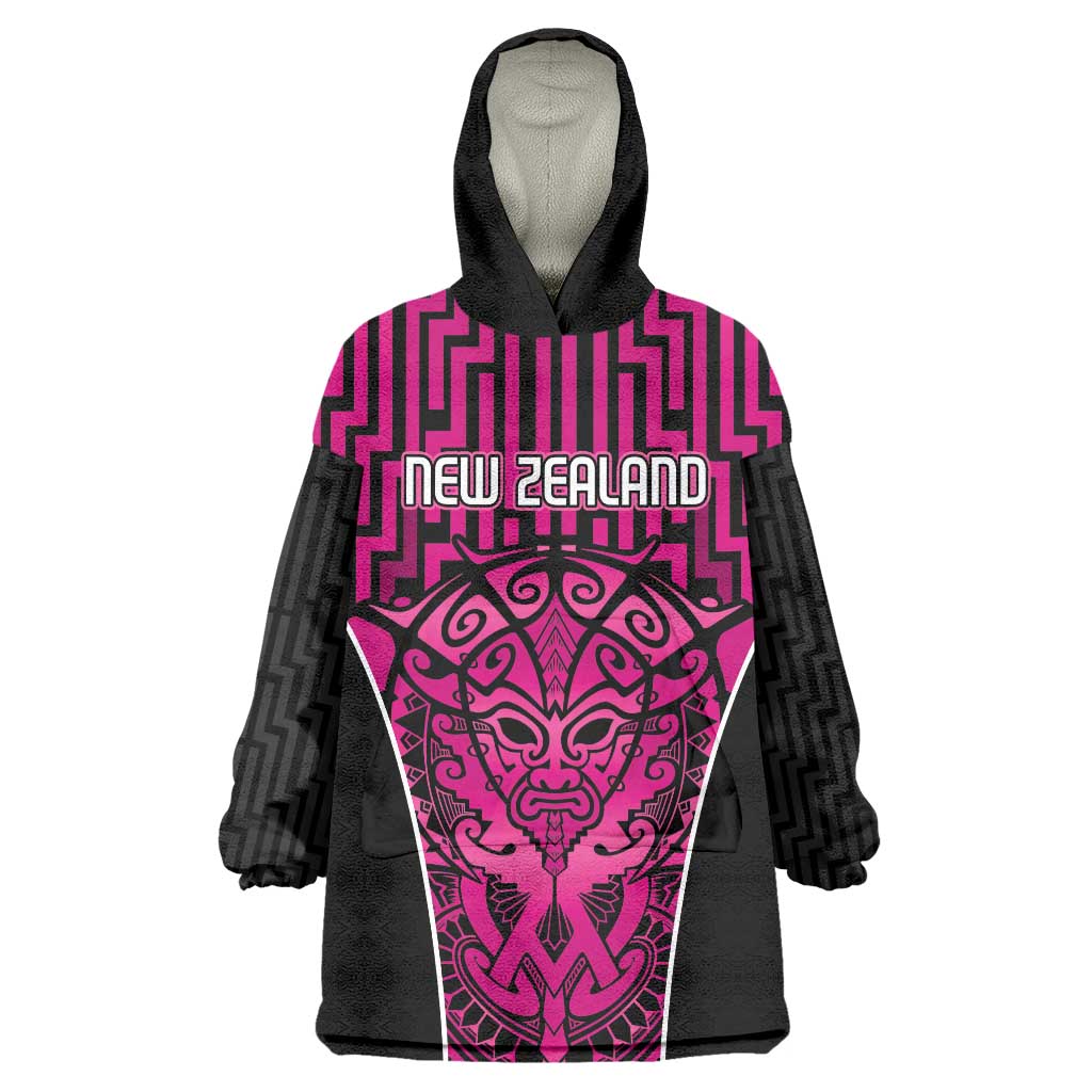Custom Basketball New Zealand Wearable Blanket Hoodie Pink Maori Ta Moko Indigenous - Polynesian Pride