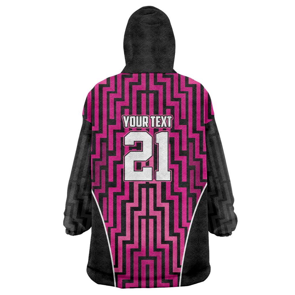 Custom Basketball New Zealand Wearable Blanket Hoodie Pink Maori Ta Moko Indigenous - Polynesian Pride