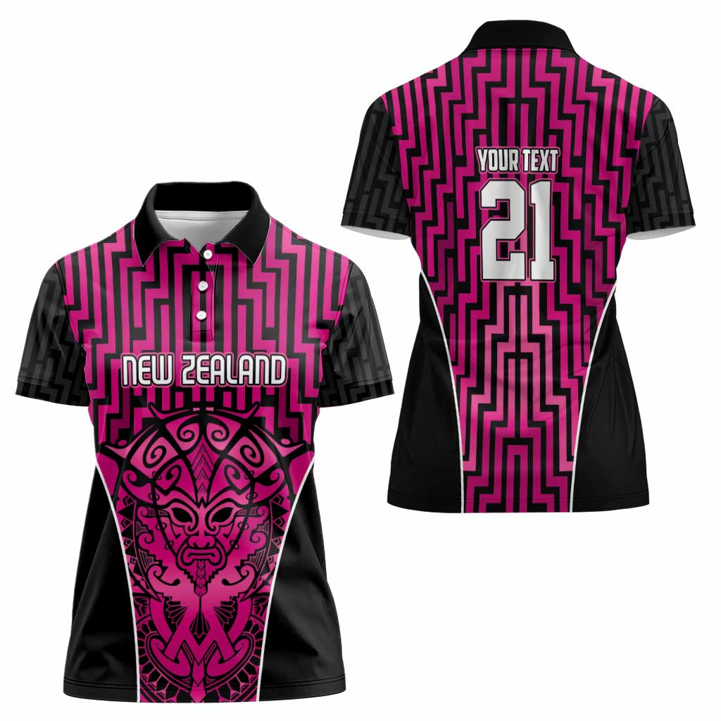 Custom Basketball New Zealand Women Polo Shirt Pink Maori Ta Moko Indigenous - Polynesian Pride