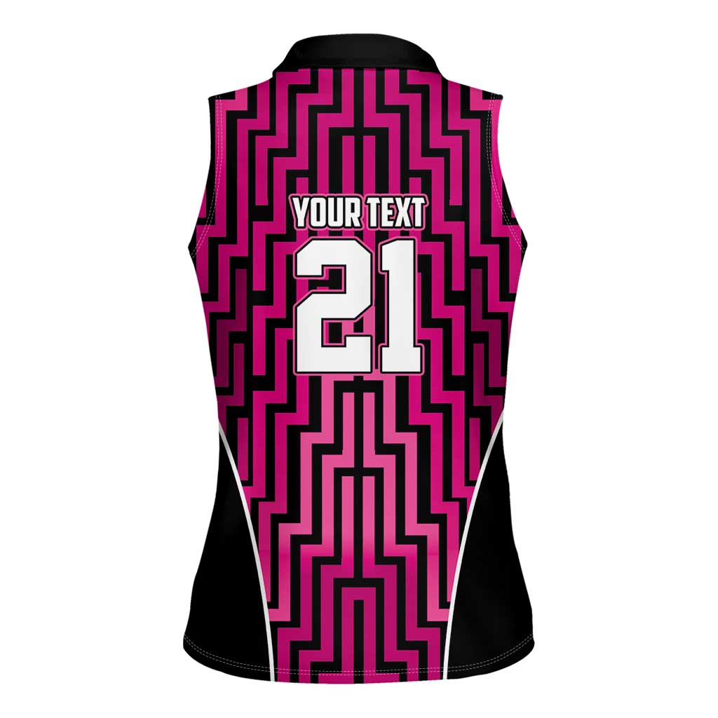 Custom Basketball New Zealand Women Sleeveless Polo Shirt Pink Maori Ta Moko Indigenous - Polynesian Pride