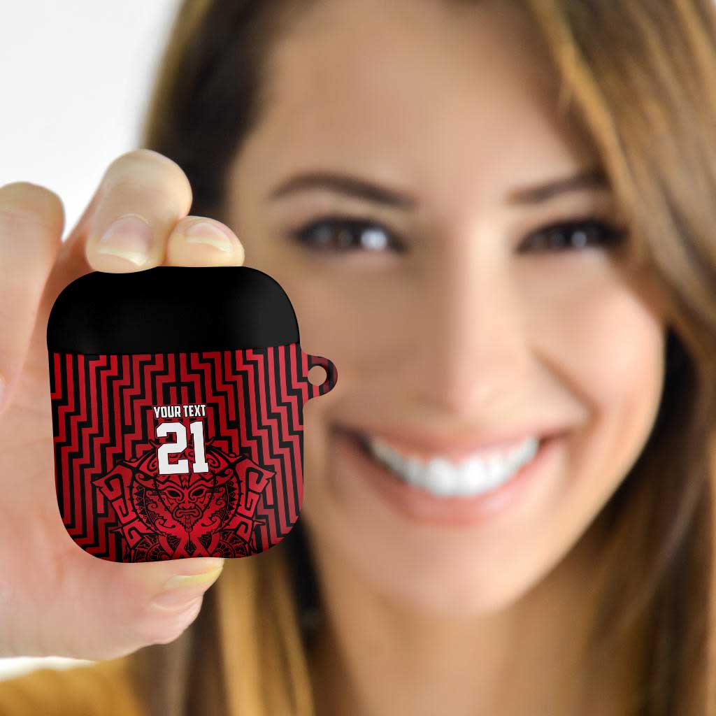 Custom Basketball New Zealand AirPods Case Red Maori Ta Moko Indigenous - Polynesian Pride