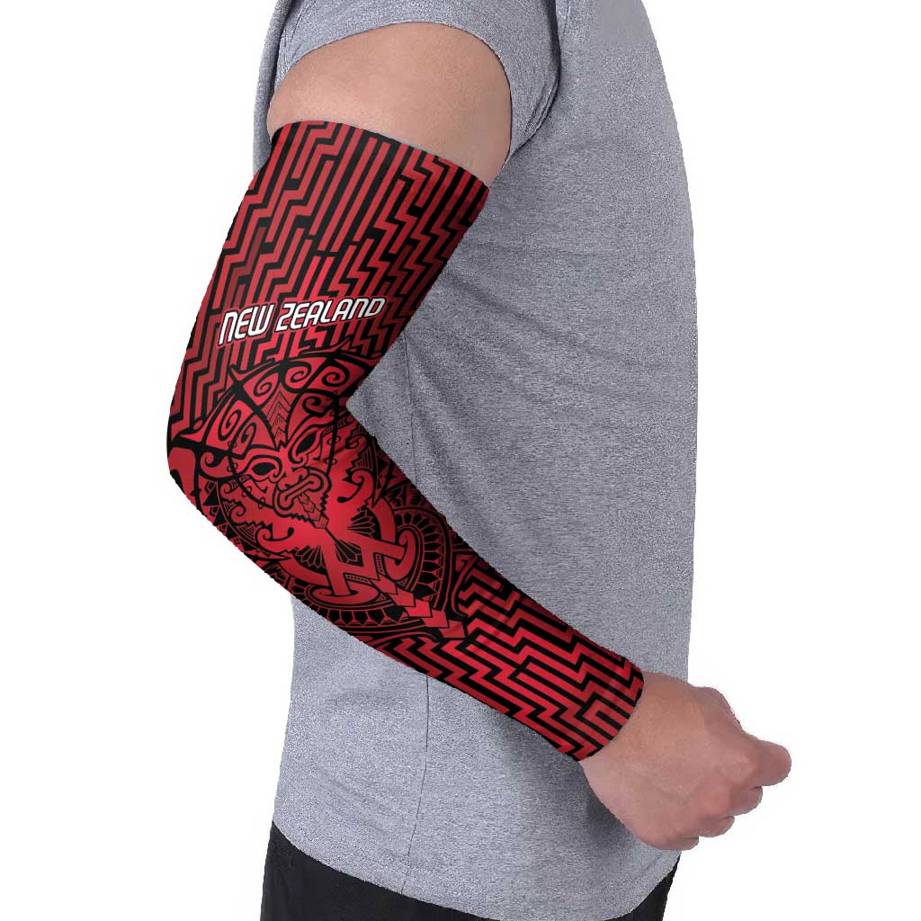 Custom Basketball New Zealand Arm Sleeves Red Maori Ta Moko Indigenous - Polynesian Pride
