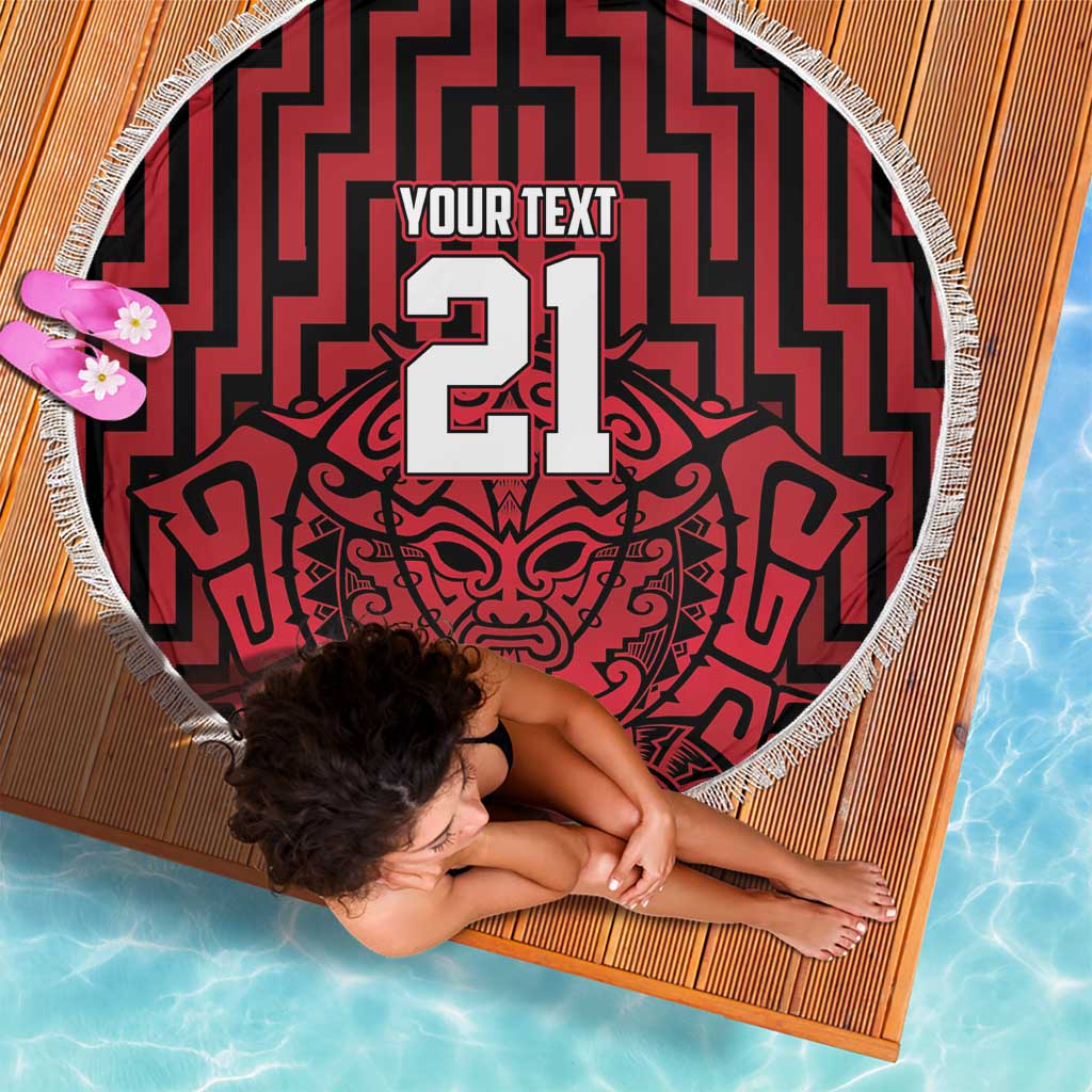 Custom Basketball New Zealand Beach Blanket Red Maori Ta Moko Indigenous LT9 - Polynesian Pride