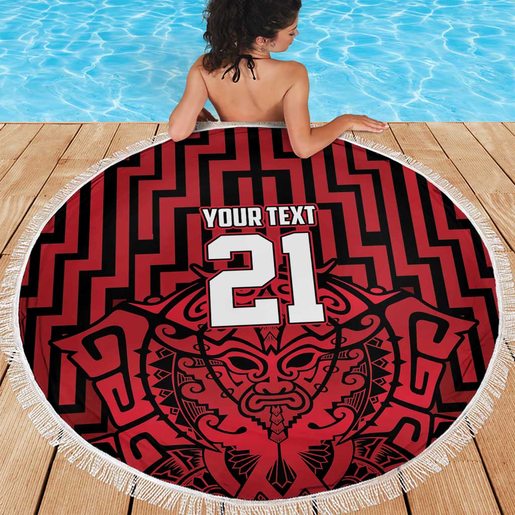 Custom Basketball New Zealand Beach Blanket Red Maori Ta Moko Indigenous LT9 - Polynesian Pride