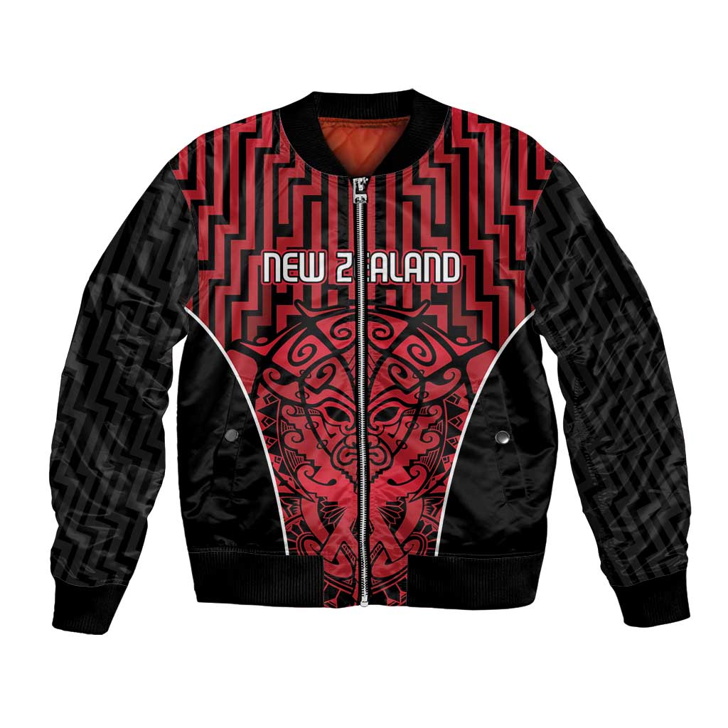 Custom Basketball New Zealand Bomber Jacket Red Maori Ta Moko Indigenous - Polynesian Pride