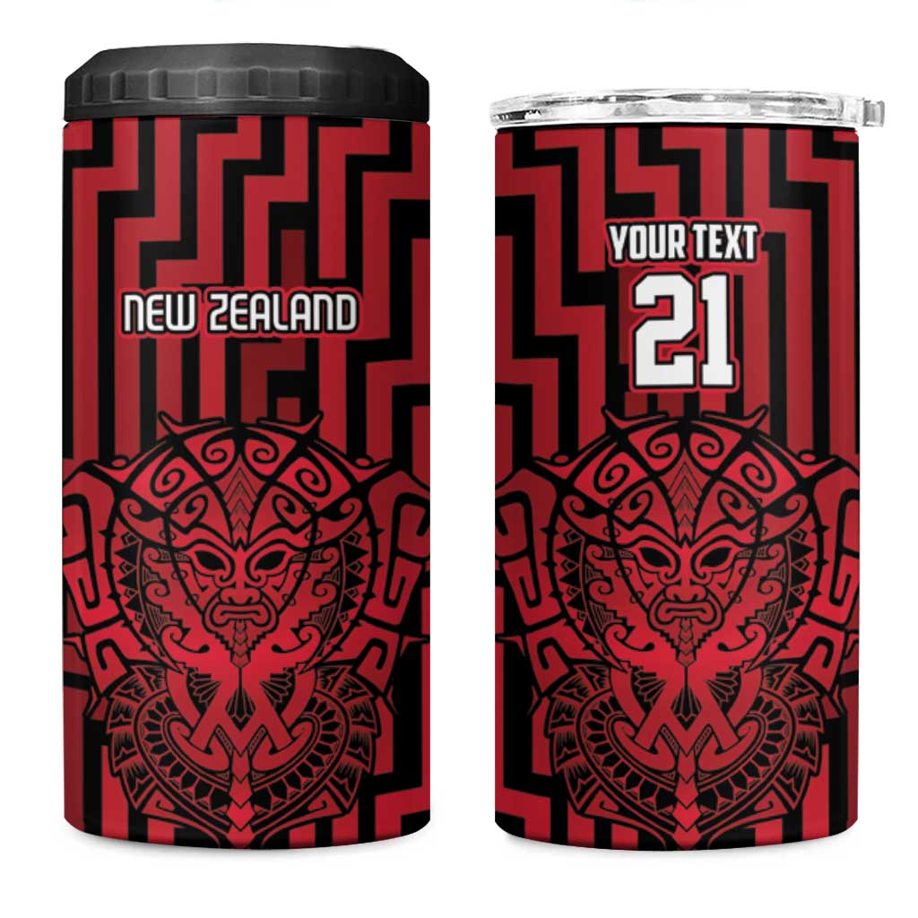 Custom Basketball New Zealand 4 in 1 Can Cooler Tumbler Red Maori Ta Moko Indigenous - Polynesian Pride