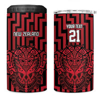 Custom Basketball New Zealand 4 in 1 Can Cooler Tumbler Red Maori Ta Moko Indigenous - Polynesian Pride