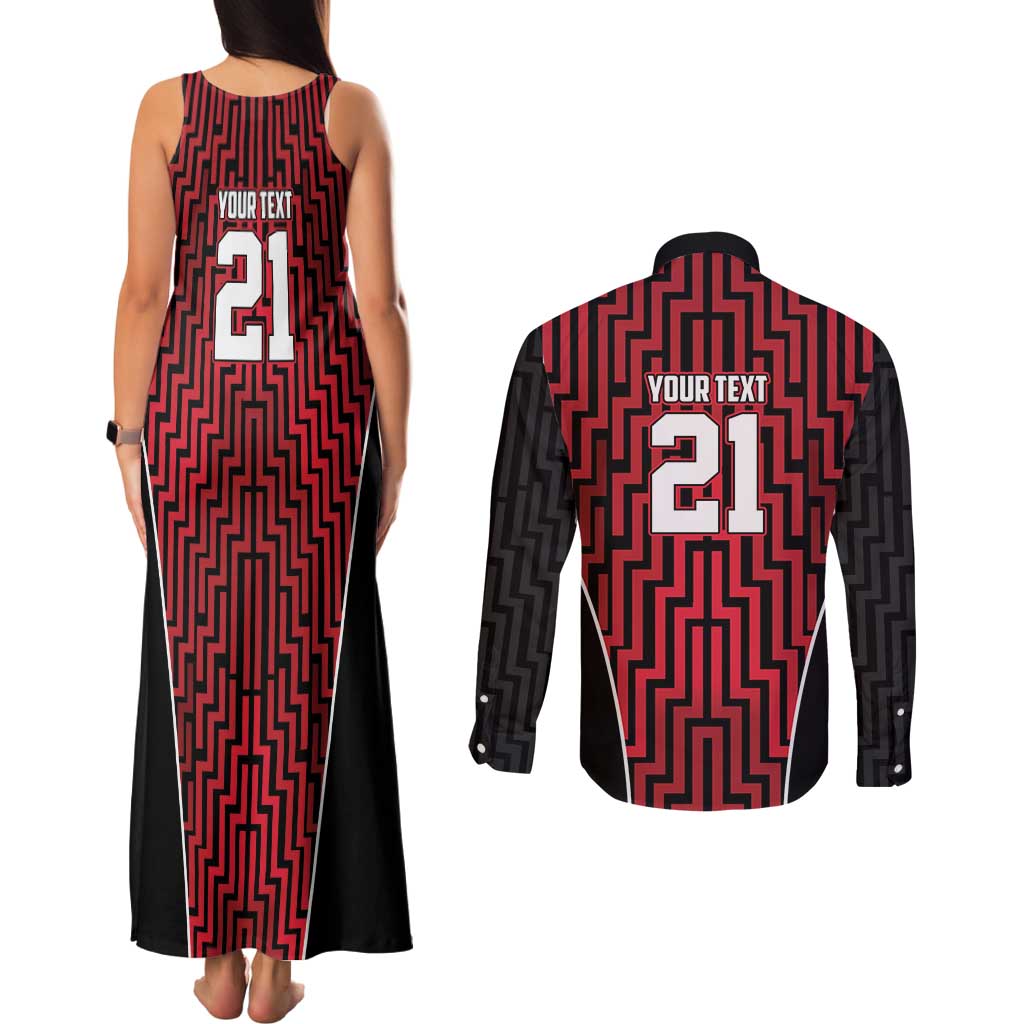 Custom Basketball New Zealand Couples Matching Tank Maxi Dress and Long Sleeve Button Shirt Red Maori Ta Moko Indigenous - Polynesian Pride