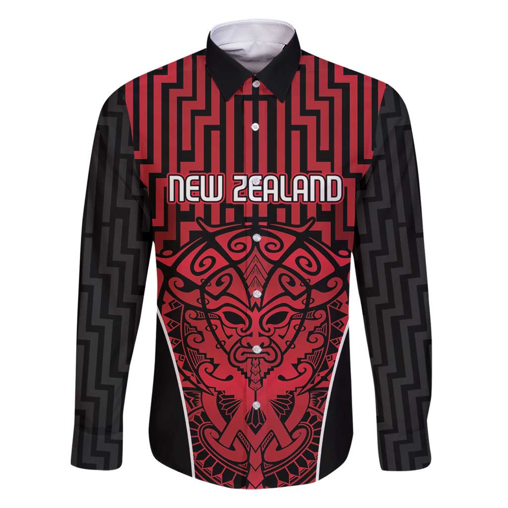 Custom Basketball New Zealand Family Matching Long Sleeve Bodycon Dress and Hawaiian Shirt Red Maori Ta Moko Indigenous - Polynesian Pride