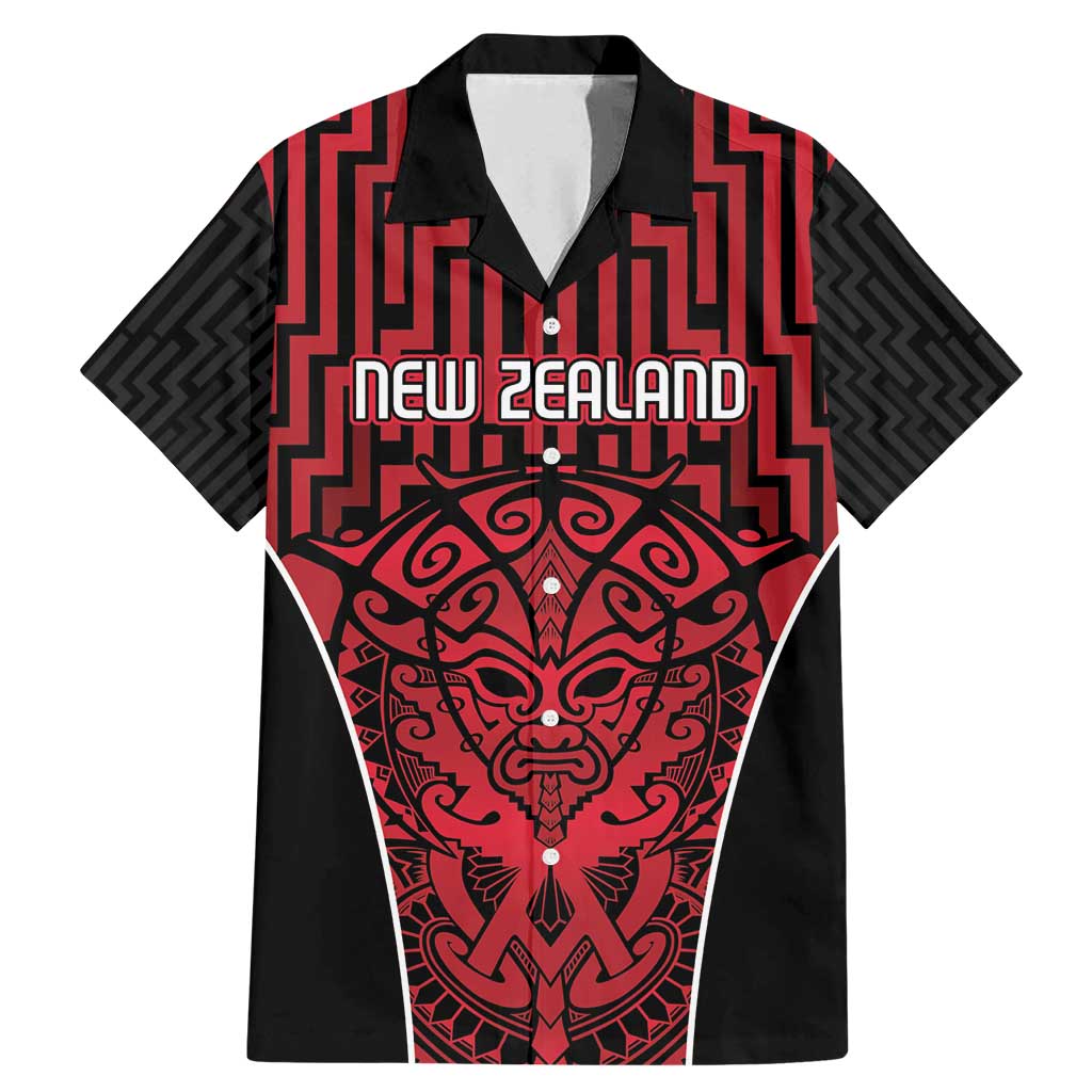 Custom Basketball New Zealand Family Matching Mermaid Dress and Hawaiian Shirt Red Maori Ta Moko Indigenous - Polynesian Pride