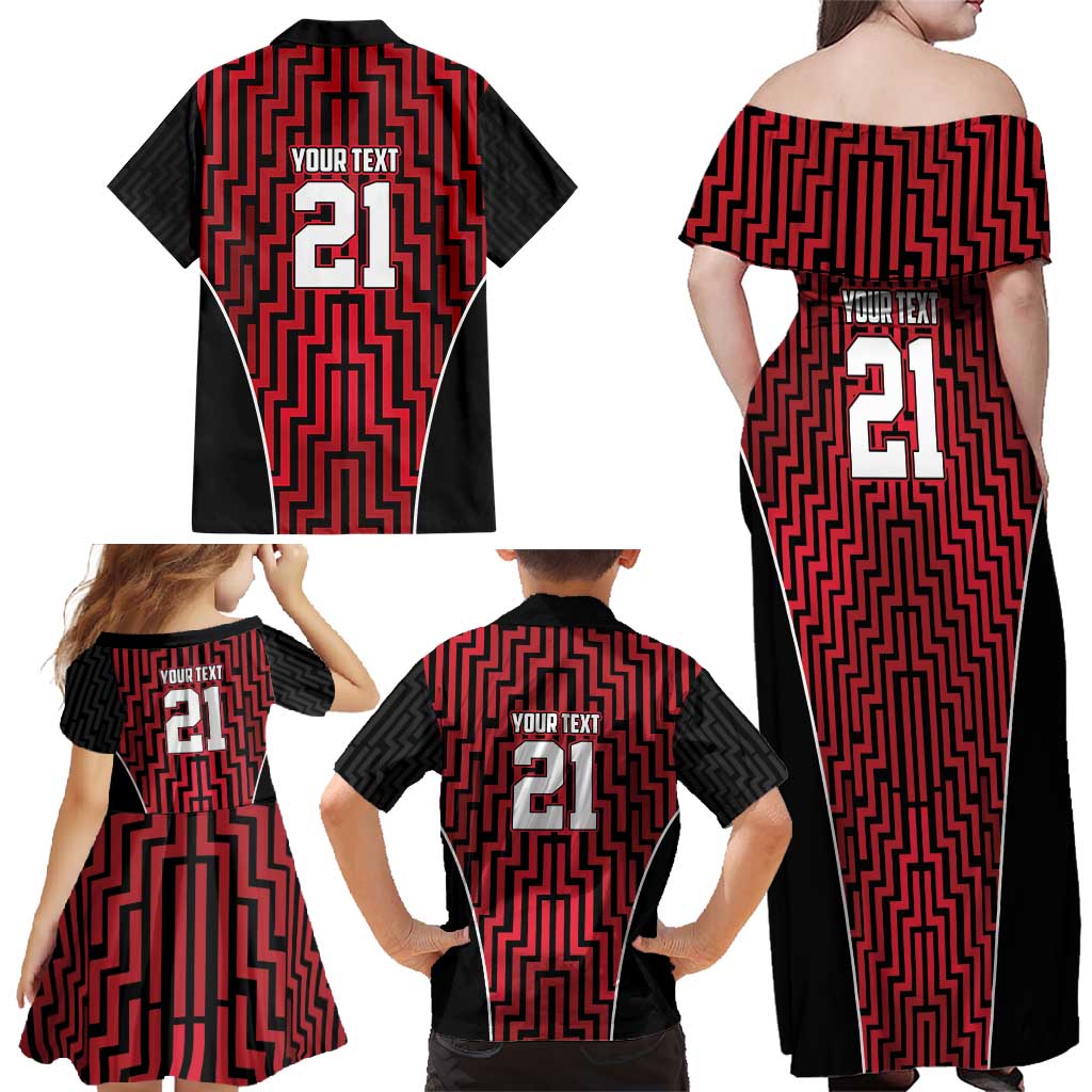 Custom Basketball New Zealand Family Matching Off Shoulder Maxi Dress and Hawaiian Shirt Red Maori Ta Moko Indigenous - Polynesian Pride