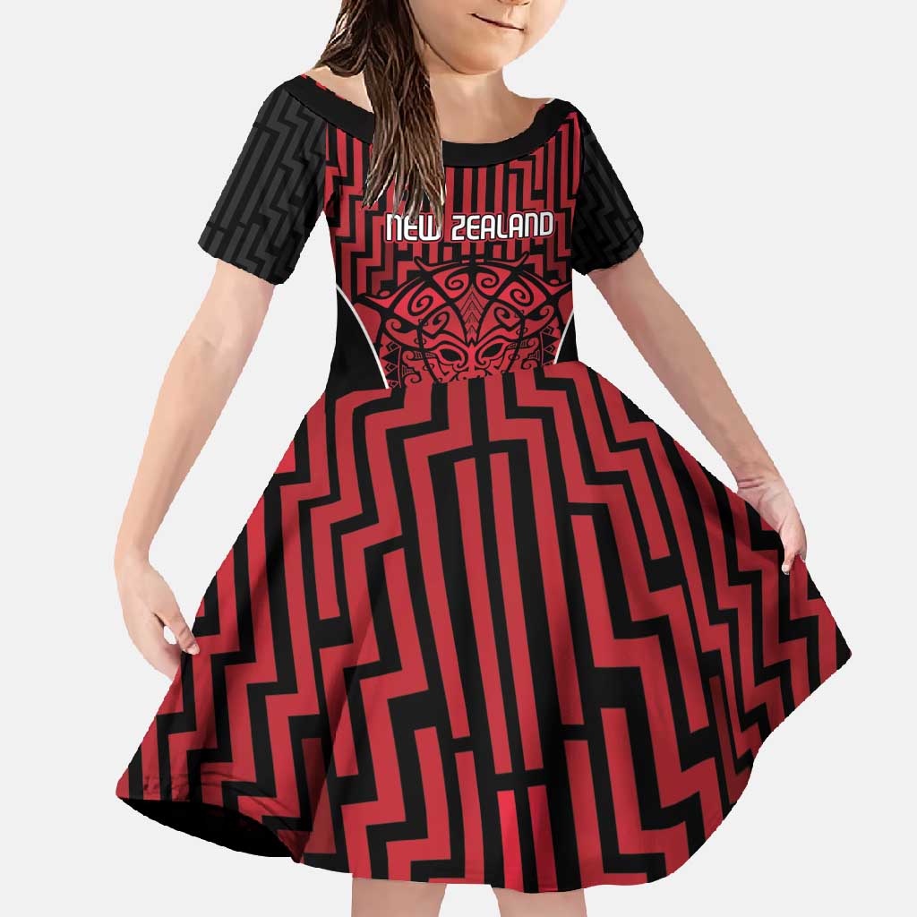 Custom Basketball New Zealand Family Matching Short Sleeve Bodycon Dress and Hawaiian Shirt Red Maori Ta Moko Indigenous - Polynesian Pride
