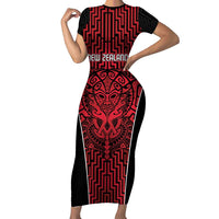 Custom Basketball New Zealand Family Matching Short Sleeve Bodycon Dress and Hawaiian Shirt Red Maori Ta Moko Indigenous - Polynesian Pride