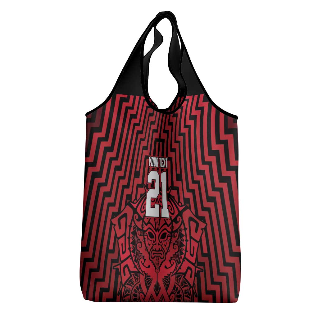 Custom Basketball New Zealand Grocery Bag Red Maori Ta Moko Indigenous - Polynesian Pride