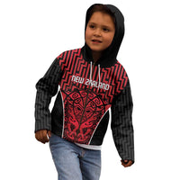 Custom Basketball New Zealand Kid Hoodie Red Maori Ta Moko Indigenous - Polynesian Pride