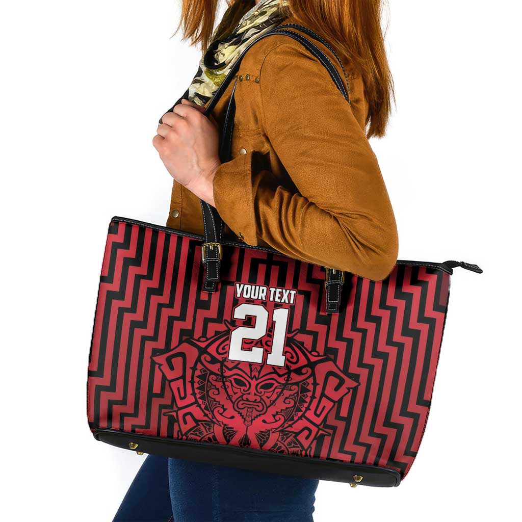 Custom Basketball New Zealand Leather Tote Bag Red Maori Ta Moko Indigenous - Polynesian Pride