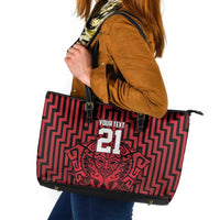 Custom Basketball New Zealand Leather Tote Bag Red Maori Ta Moko Indigenous - Polynesian Pride