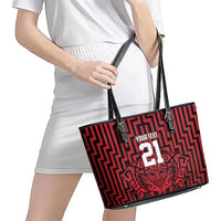 Custom Basketball New Zealand Leather Tote Bag Red Maori Ta Moko Indigenous - Polynesian Pride