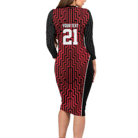 Custom Basketball New Zealand Long Sleeve Bodycon Dress Red Maori Ta Moko Indigenous - Polynesian Pride