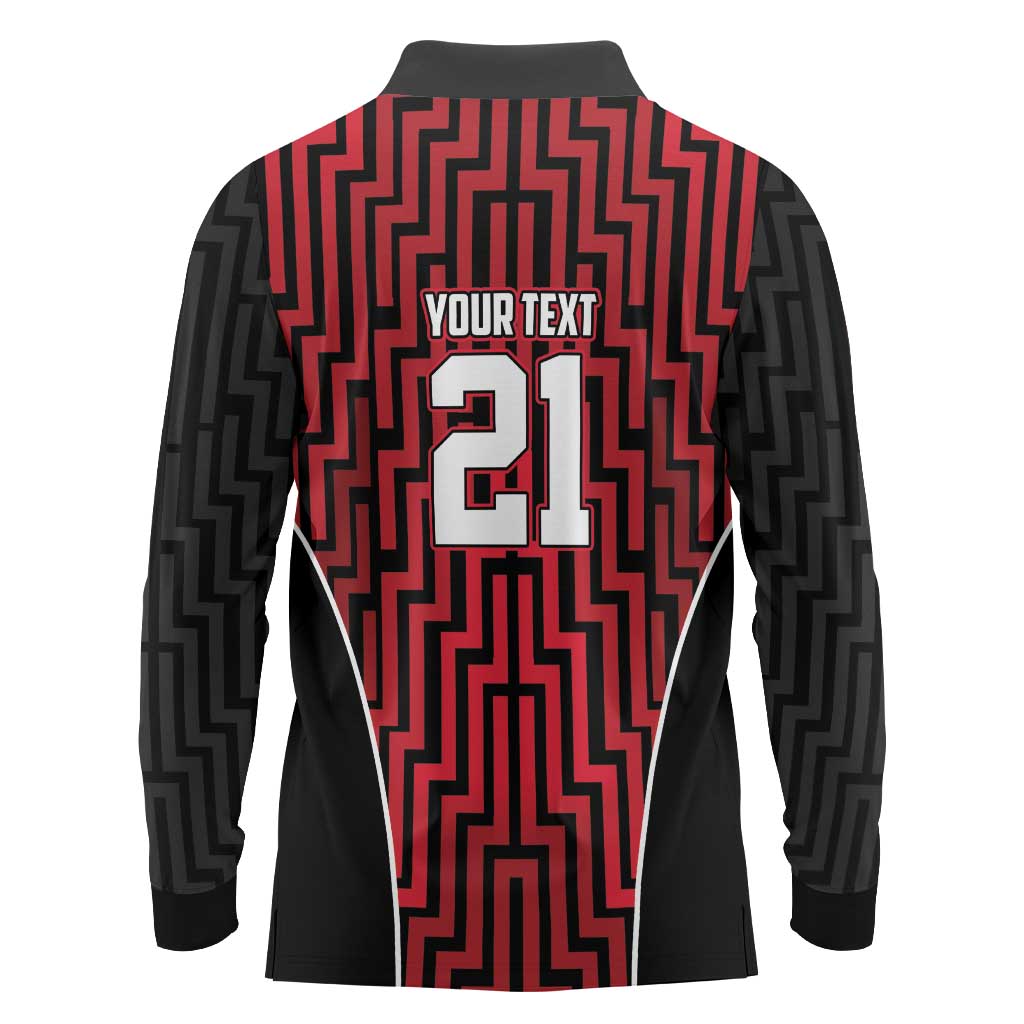 Custom Basketball New Zealand Long Sleeve Polo Shirt Red Maori Ta Moko Indigenous - Polynesian Pride