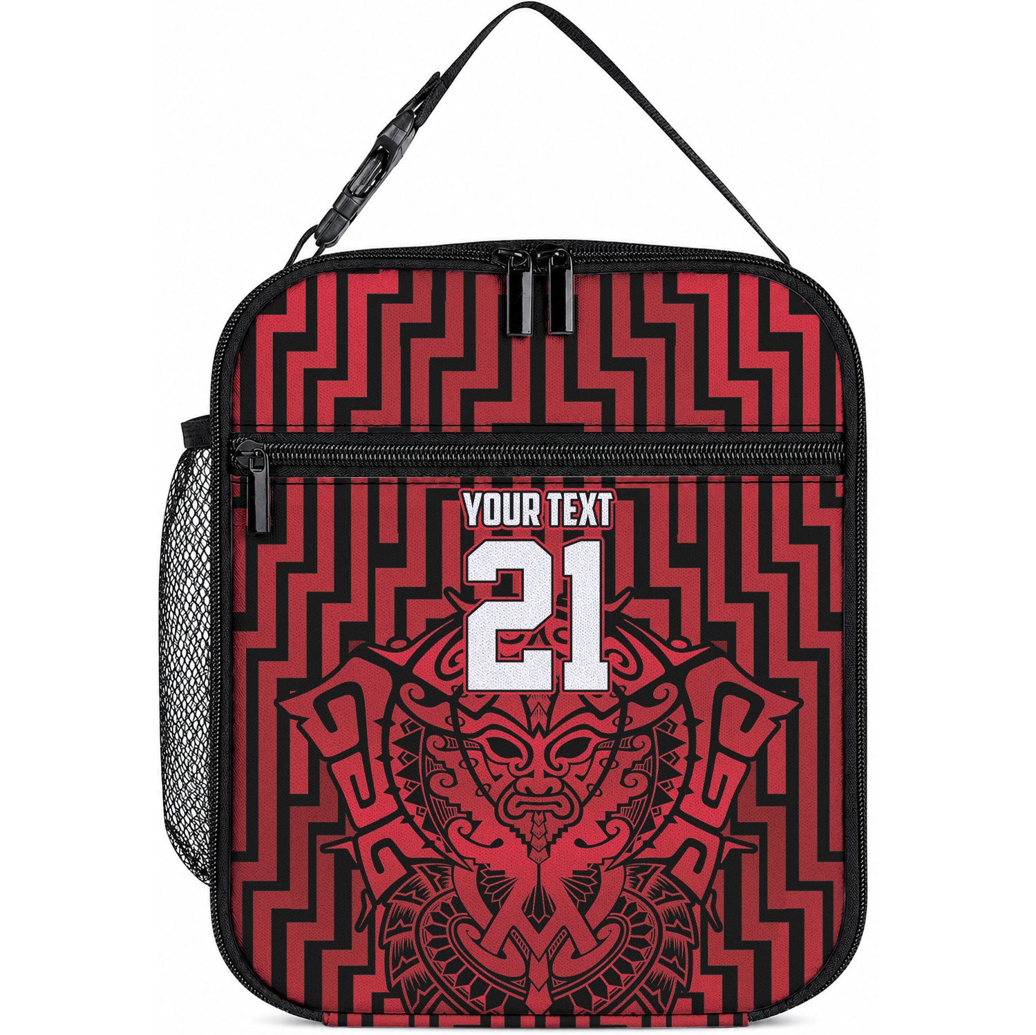 Custom Basketball New Zealand Lunch Bag Red Maori Ta Moko Indigenous LT9 10.2 × 8.3 × 4.3 inch Red - Polynesian Pride