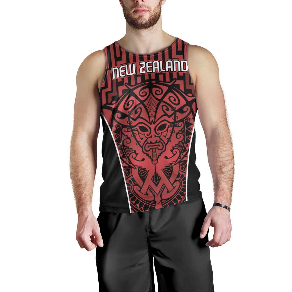 Custom Basketball New Zealand Men Tank Top Red Maori Ta Moko Indigenous - Polynesian Pride