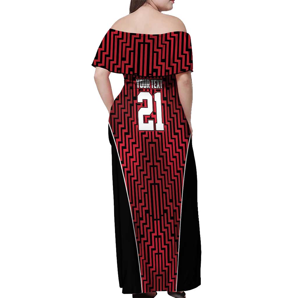 Custom Basketball New Zealand Off Shoulder Maxi Dress Red Maori Ta Moko Indigenous - Polynesian Pride