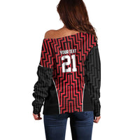 Custom Basketball New Zealand Off Shoulder Sweater Red Maori Ta Moko Indigenous - Polynesian Pride