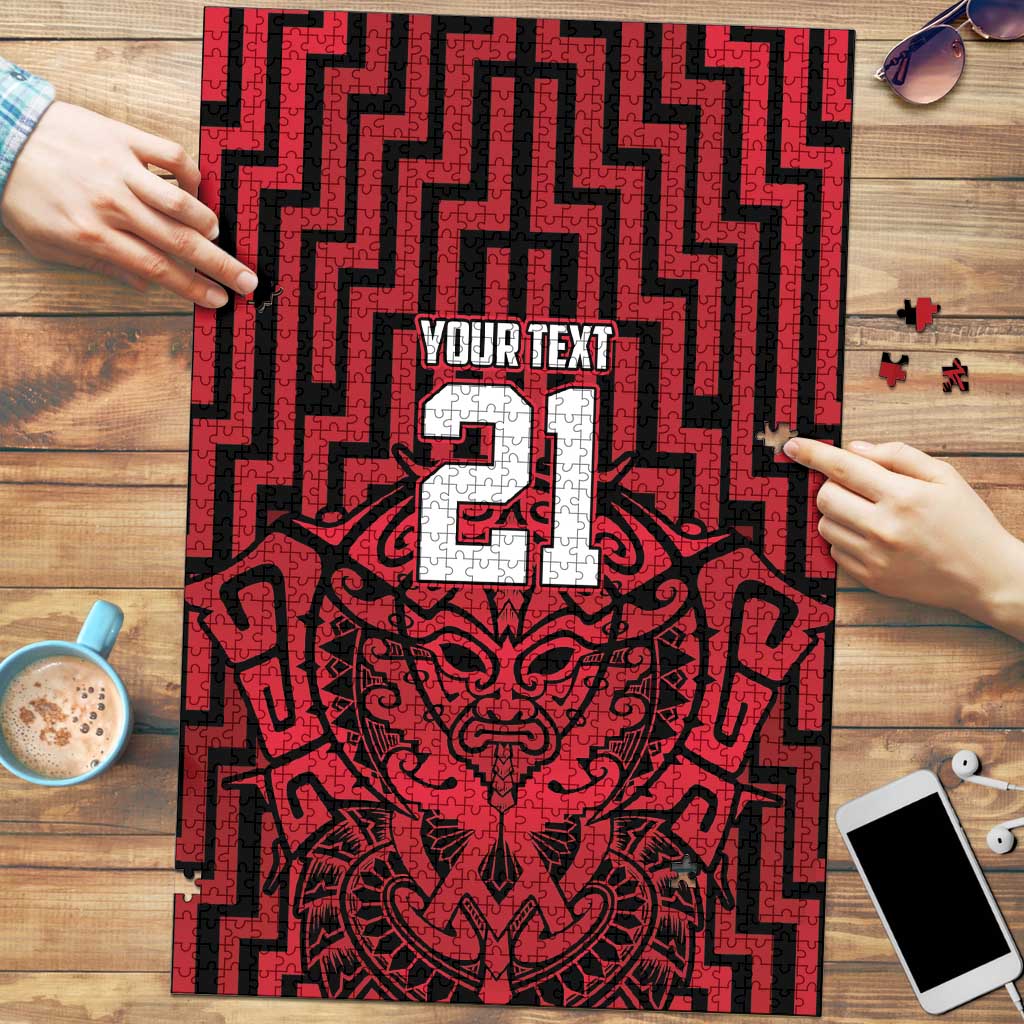 Custom Basketball New Zealand Puzzle Red Maori Ta Moko Indigenous - Polynesian Pride