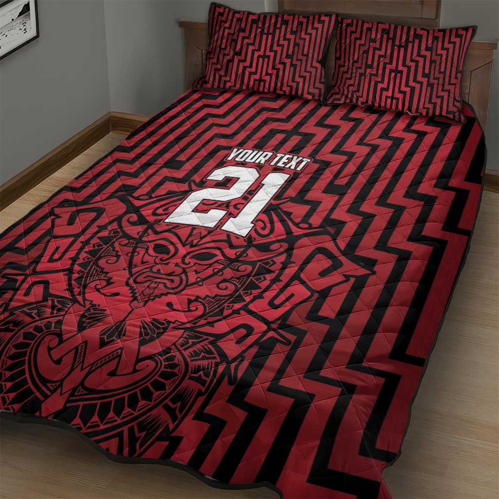 Custom Basketball New Zealand Quilt Bed Set Red Maori Ta Moko Indigenous - Polynesian Pride