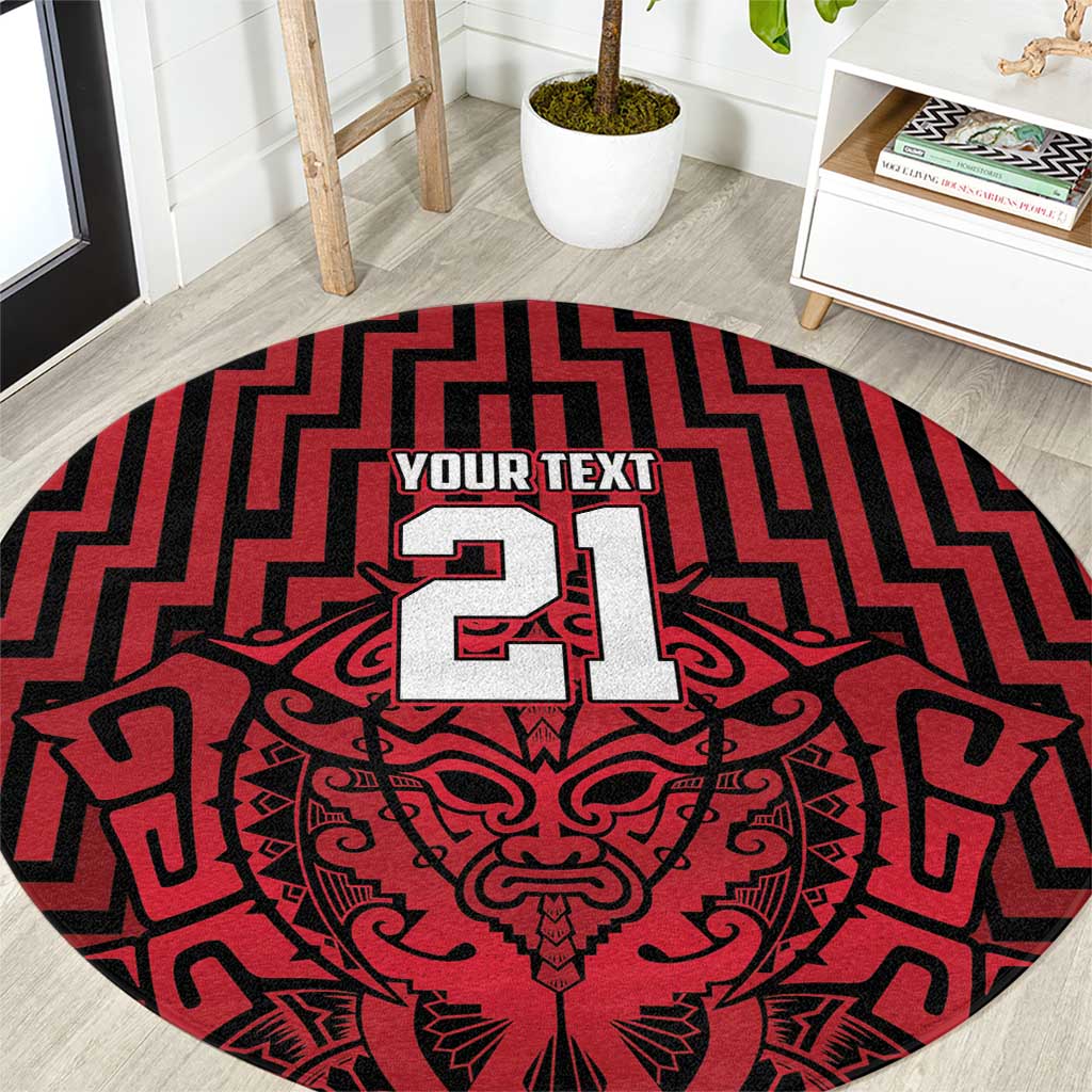 Custom Basketball New Zealand Round Carpet Red Maori Ta Moko Indigenous - Polynesian Pride