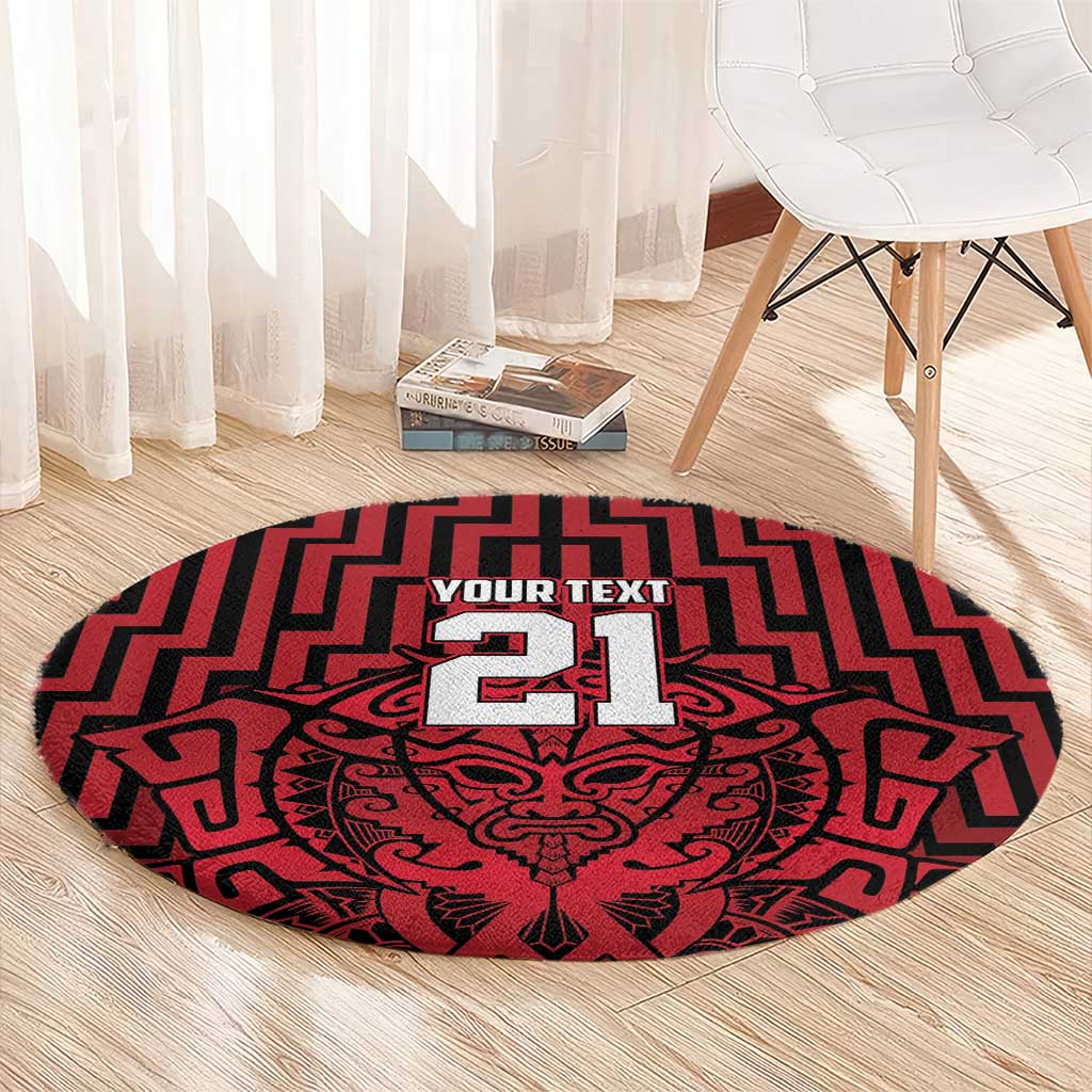 Custom Basketball New Zealand Round Carpet Red Maori Ta Moko Indigenous - Polynesian Pride