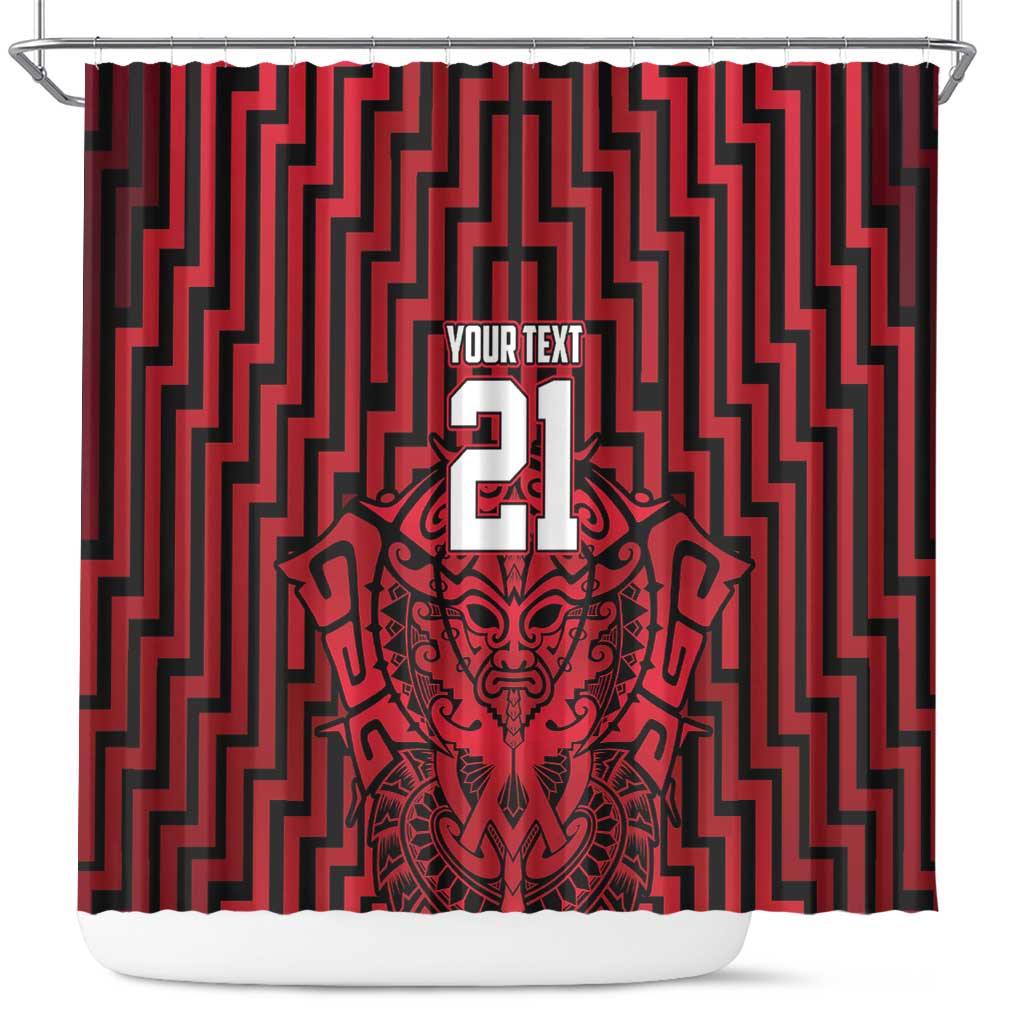 Custom Basketball New Zealand Shower Curtain Red Maori Ta Moko Indigenous - Polynesian Pride