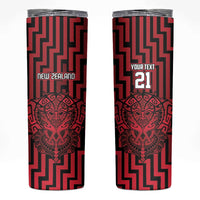 Custom Basketball New Zealand Skinny Tumbler Red Maori Ta Moko Indigenous - Polynesian Pride