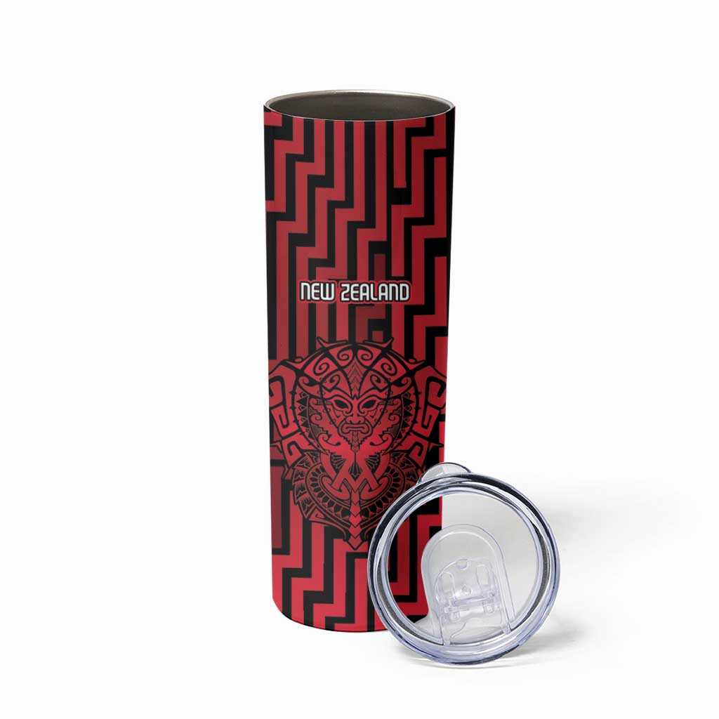 Custom Basketball New Zealand Skinny Tumbler Red Maori Ta Moko Indigenous - Polynesian Pride