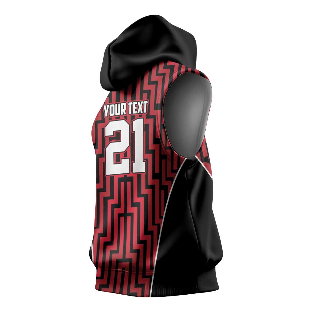 Custom Basketball New Zealand Sleeveless Hoodie Red Maori Ta Moko Indigenous - Polynesian Pride