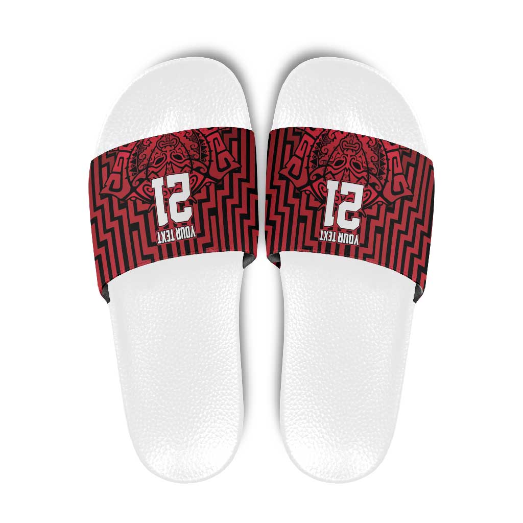 Custom Basketball New Zealand Slide Sandals Red Maori Ta Moko Indigenous - Polynesian Pride