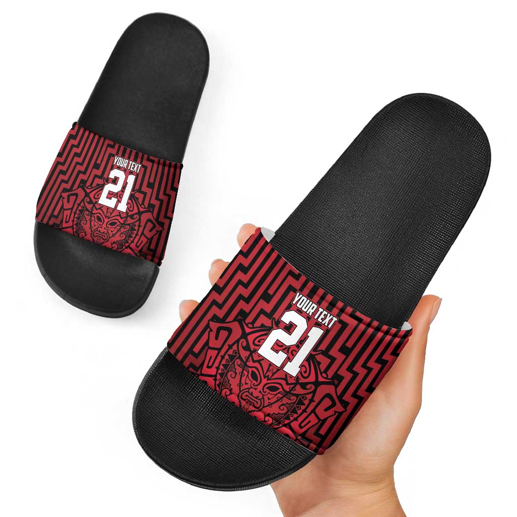 Custom Basketball New Zealand Slide Sandals Red Maori Ta Moko Indigenous - Polynesian Pride
