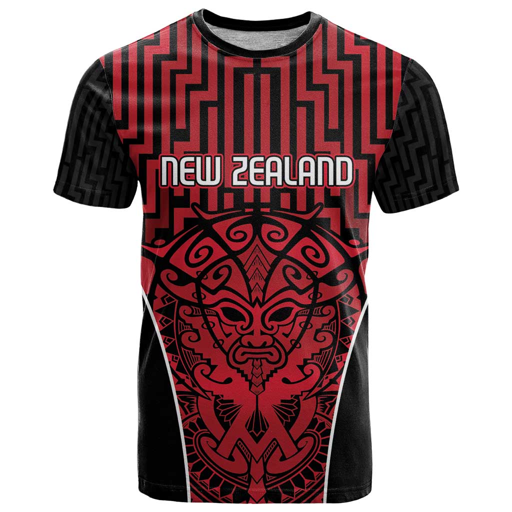 Custom Basketball New Zealand T Shirt Red Maori Ta Moko Indigenous - Polynesian Pride
