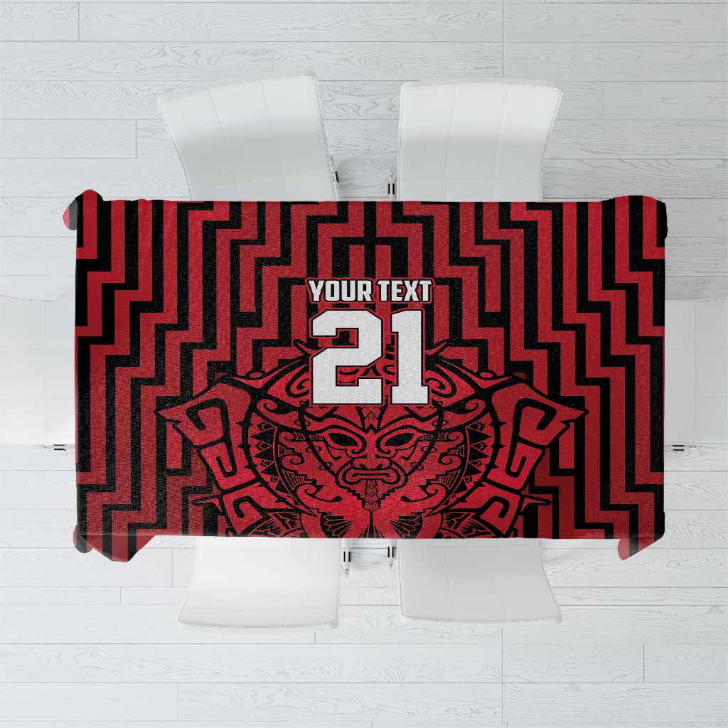 Custom Basketball New Zealand Tablecloth Red Maori Ta Moko Indigenous - Polynesian Pride